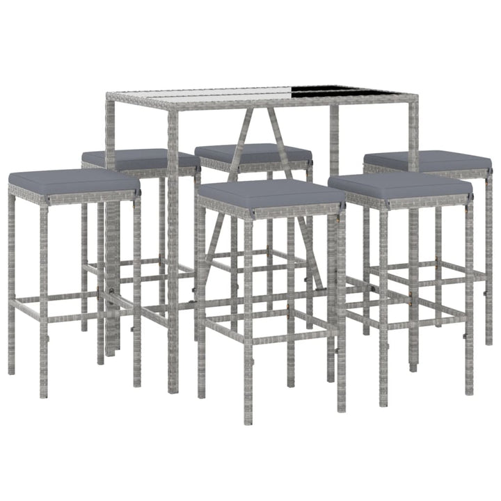 Ensemble De Bar De Jardin 7 Pcs Avec Coussins Poly Rotin