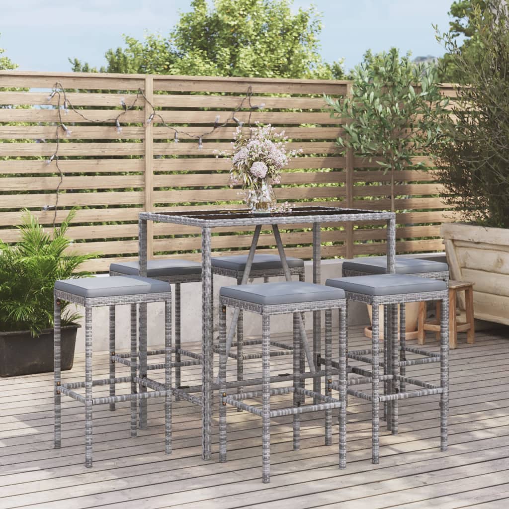 Ensemble De Bar De Jardin 7 Pcs Avec Coussins Poly Rotin