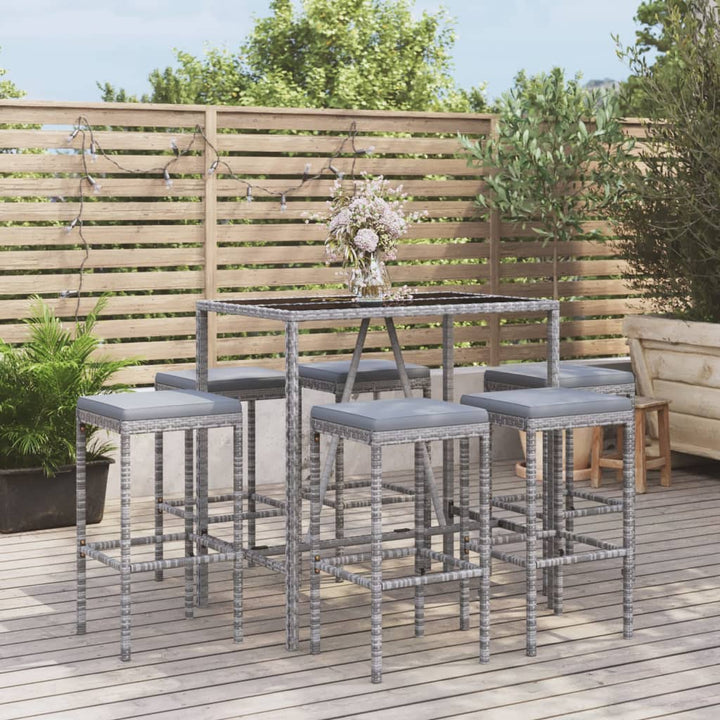 Ensemble De Bar De Jardin 7 Pcs Avec Coussins Poly Rotin