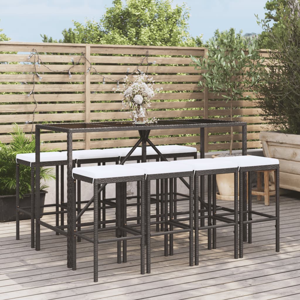 Ensemble De Bar De Jardin 7 Pcs Avec Coussins Poly Rotin