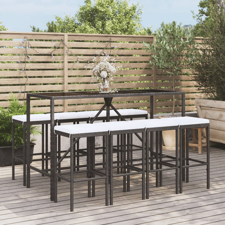 Ensemble De Bar De Jardin 7 Pcs Avec Coussins Poly Rotin