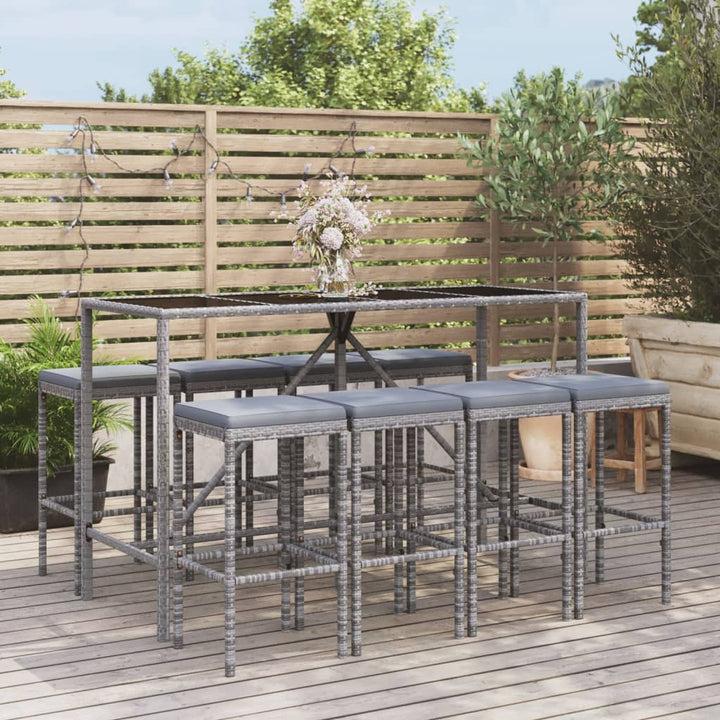 Ensemble De Bar De Jardin 7 Pcs Avec Coussins Poly Rotin