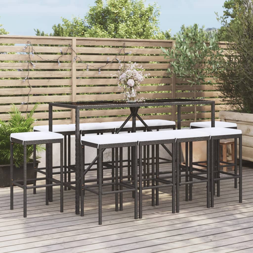 Ensemble De Bar De Jardin 7 Pcs Avec Coussins Poly Rotin