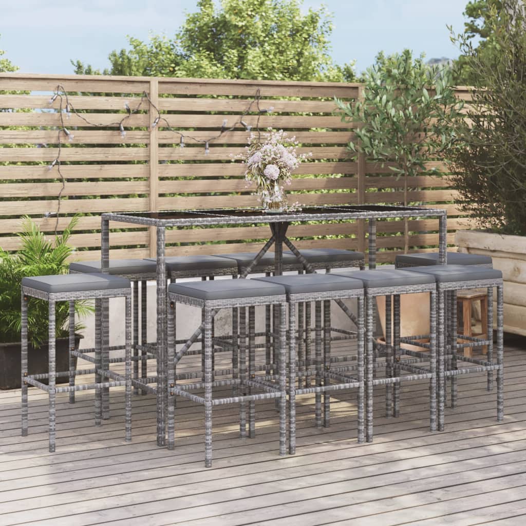 Ensemble De Bar De Jardin 7 Pcs Avec Coussins Poly Rotin