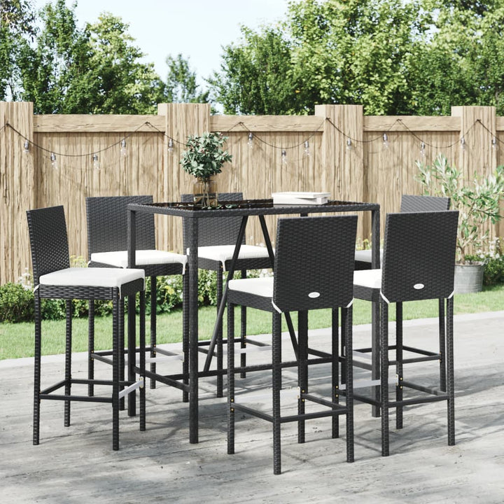 Ensemble De Bar De Jardin 7 Pcs Avec Coussins Poly Rotin