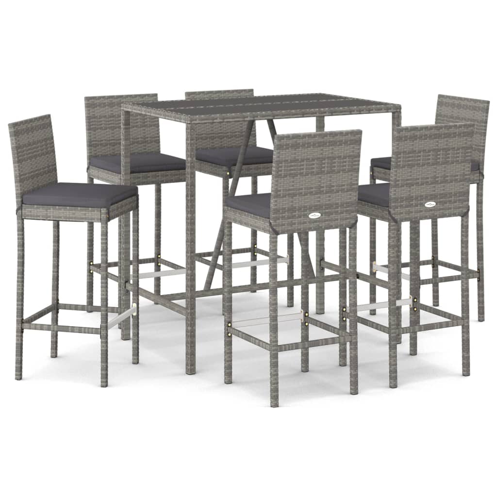 Ensemble De Bar De Jardin 7 Pcs Avec Coussins Poly Rotin