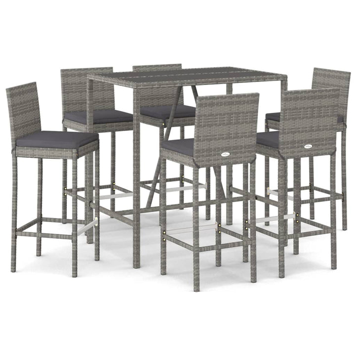Ensemble De Bar De Jardin 7 Pcs Avec Coussins Poly Rotin