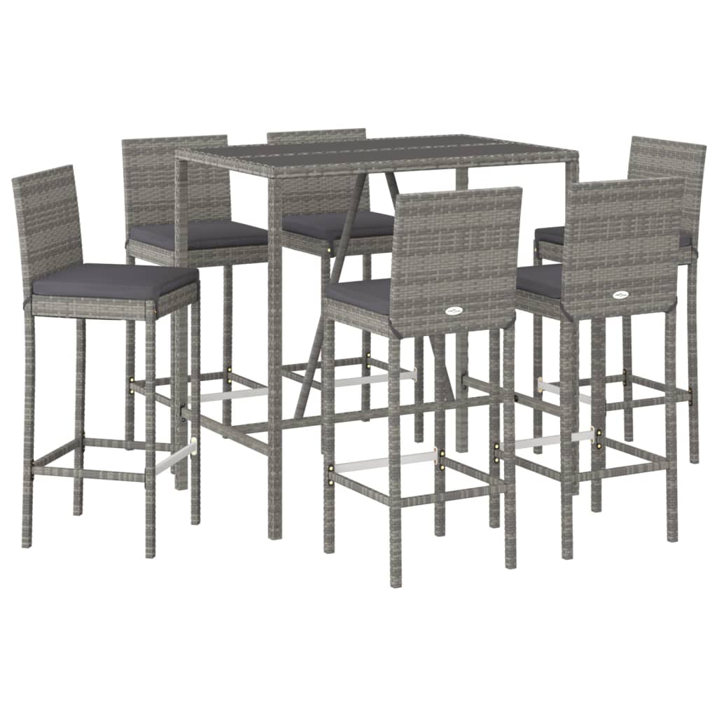 Ensemble De Bar De Jardin 7 Pcs Avec Coussins Poly Rotin