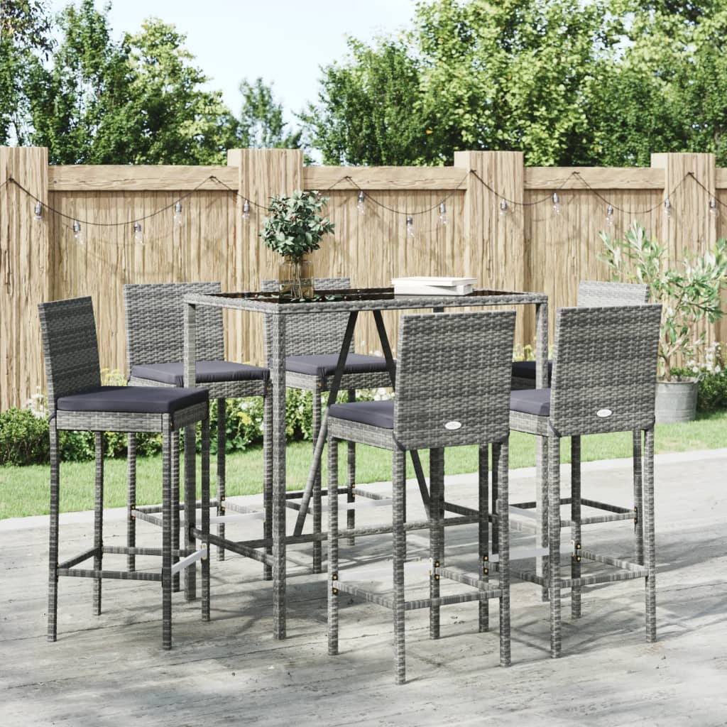 Ensemble De Bar De Jardin 7 Pcs Avec Coussins Poly Rotin