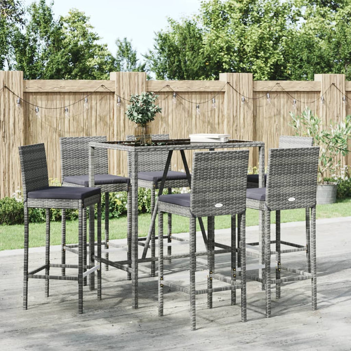 Ensemble De Bar De Jardin 7 Pcs Avec Coussins Poly Rotin