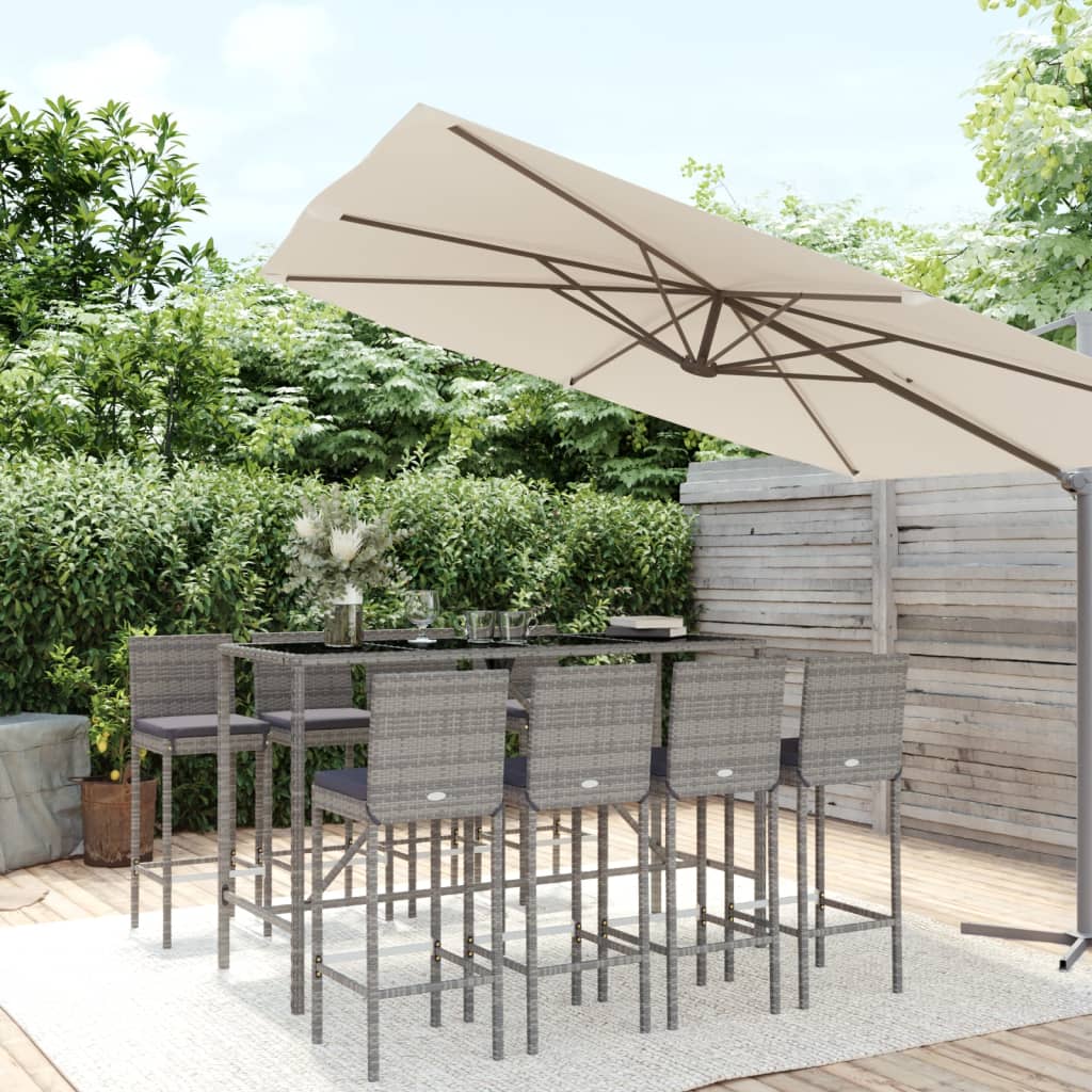 Ensemble De Bar De Jardin 7 Pcs Avec Coussins Poly Rotin