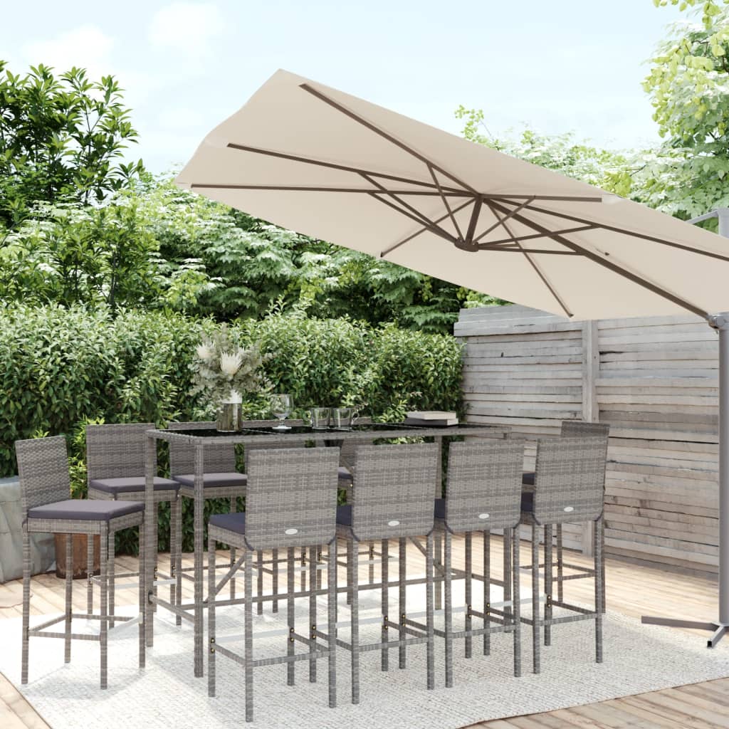Ensemble De Bar De Jardin 7 Pcs Avec Coussins Poly Rotin