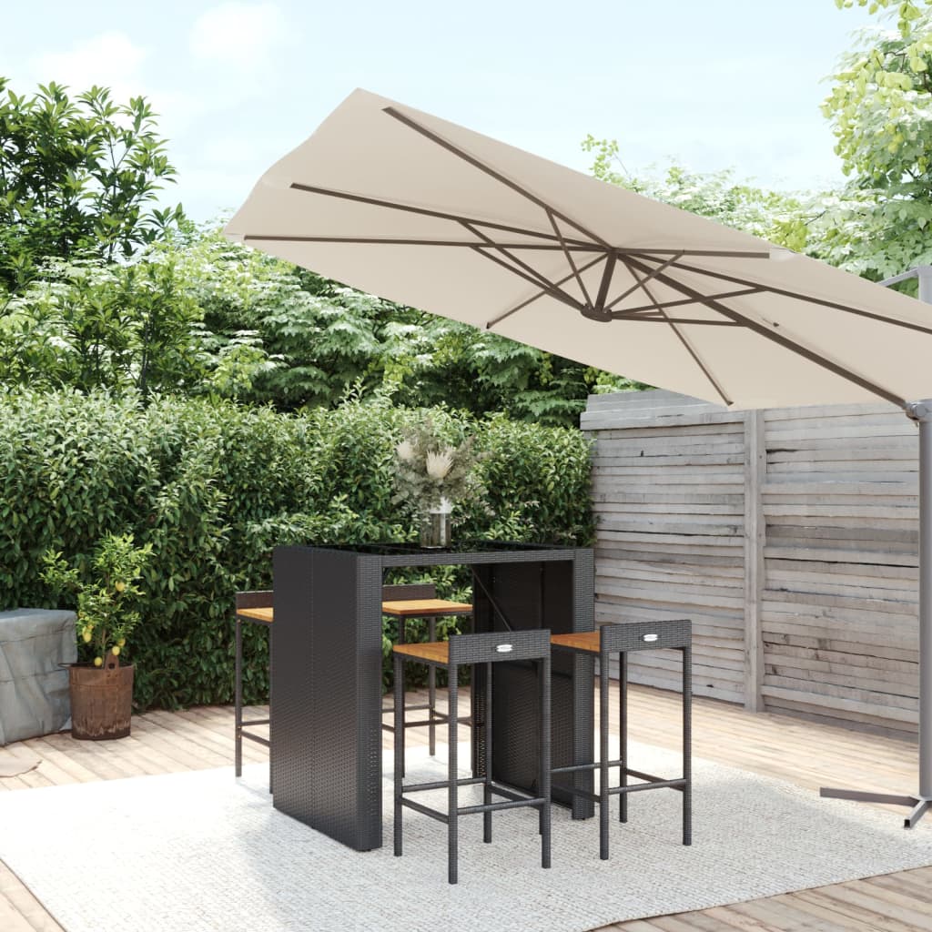 Ensemble De Bar Jardin 9 Pcs Poly Rotin/Bois Massif Acacia