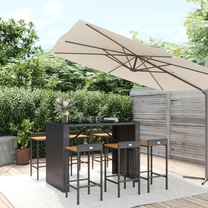Ensemble De Bar Jardin 9 Pcs Poly Rotin/Bois Massif Acacia