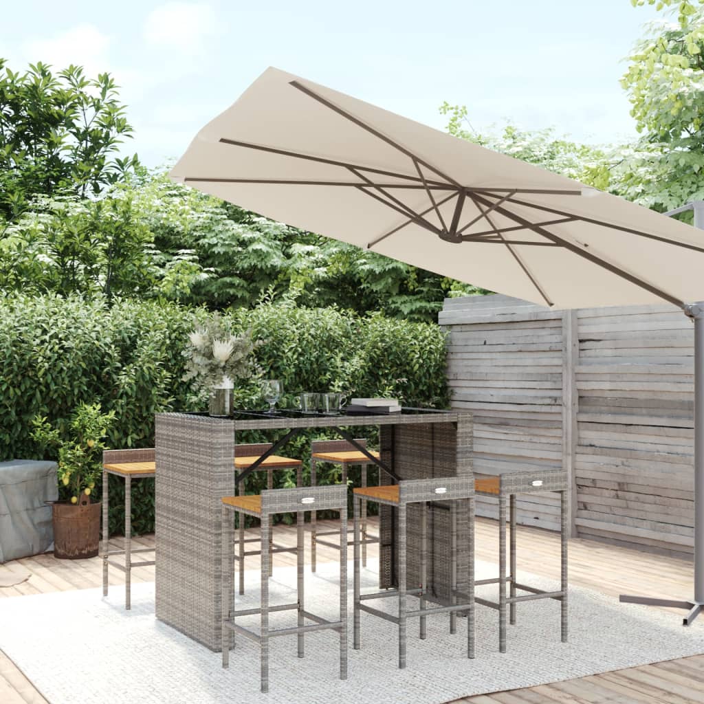 Ensemble De Bar Jardin 9 Pcs Poly Rotin/Bois Massif Acacia