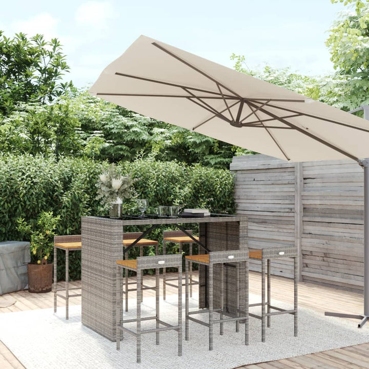 Ensemble De Bar Jardin 9 Pcs Poly Rotin/Bois Massif Acacia