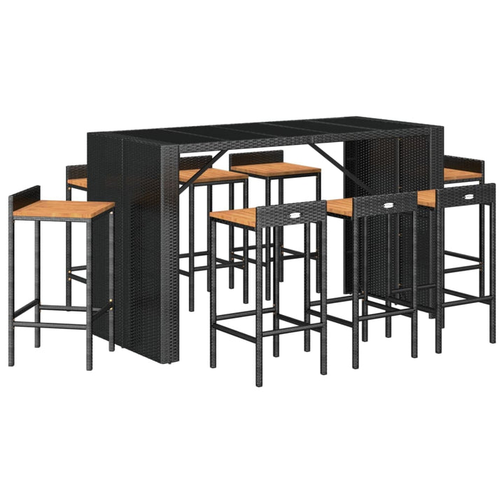 Ensemble De Bar Jardin 9 Pcs Poly Rotin/Bois Massif Acacia