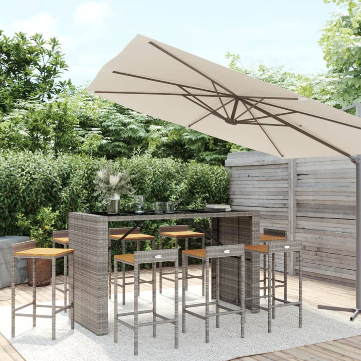 Ensemble De Bar Jardin 9 Pcs Poly Rotin/Bois Massif Acacia