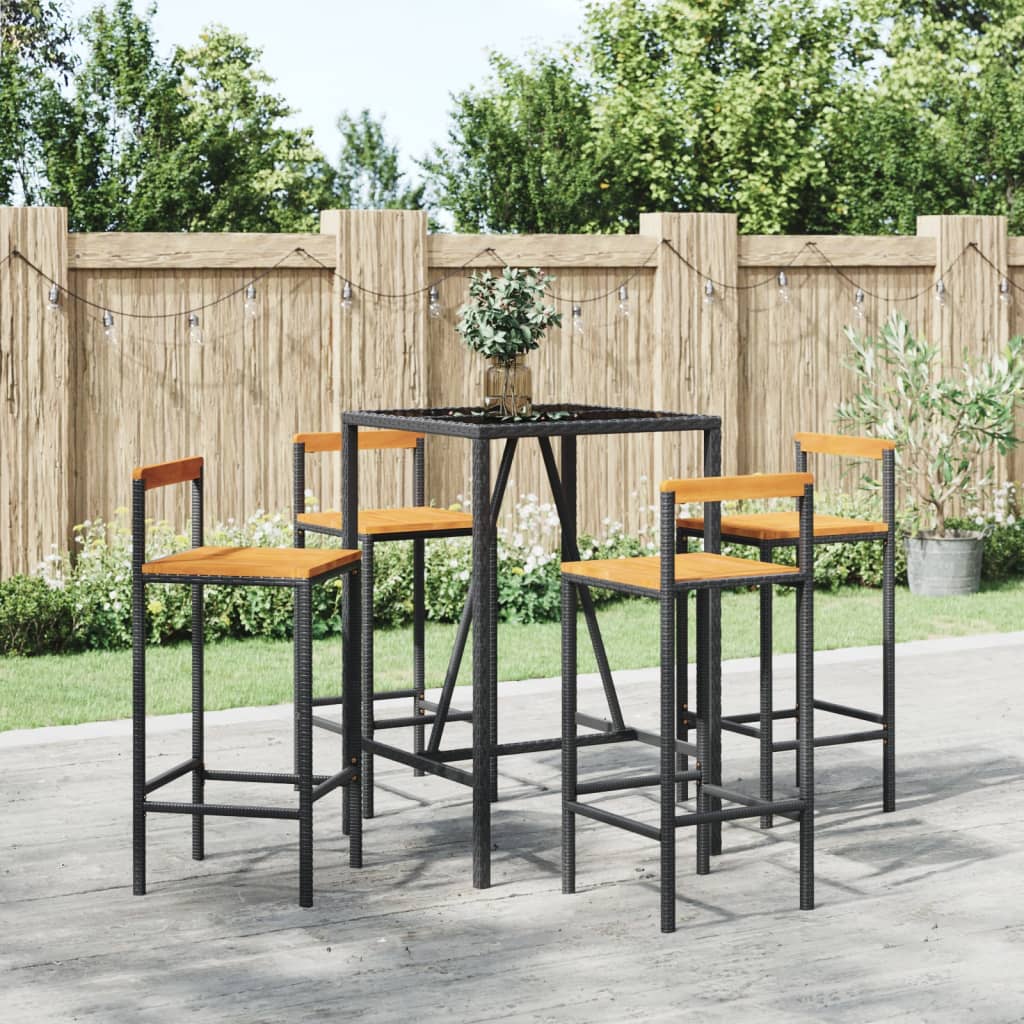 Ensemble De Bar Jardin 7 Pcs Poly Rotin/Bois Massif Acacia