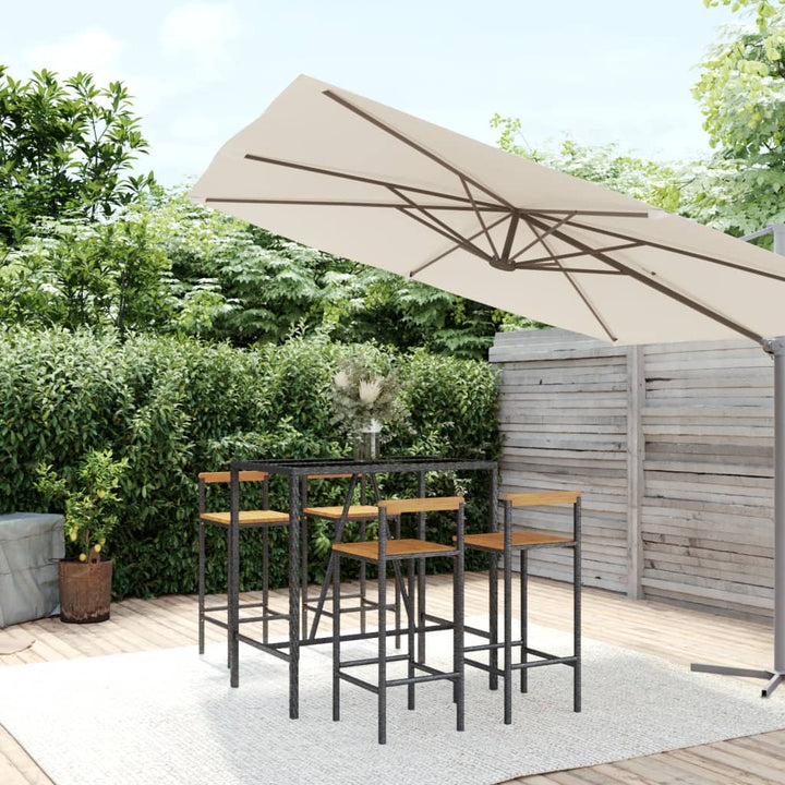 Ensemble De Bar Jardin 7 Pcs Poly Rotin/Bois Massif Acacia