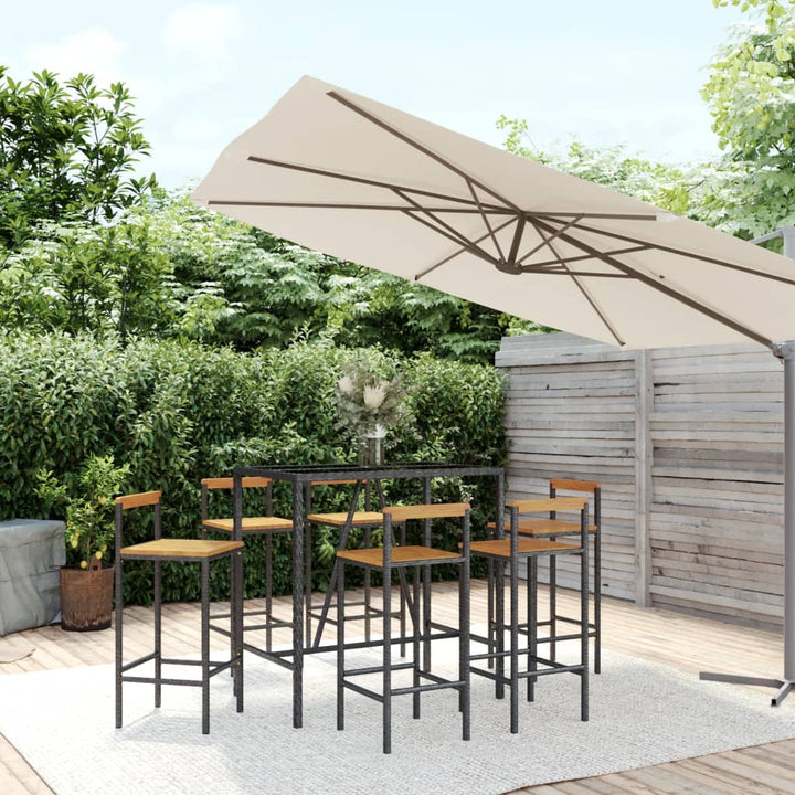 Ensemble De Bar Jardin 7 Pcs Poly Rotin/Bois Massif Acacia