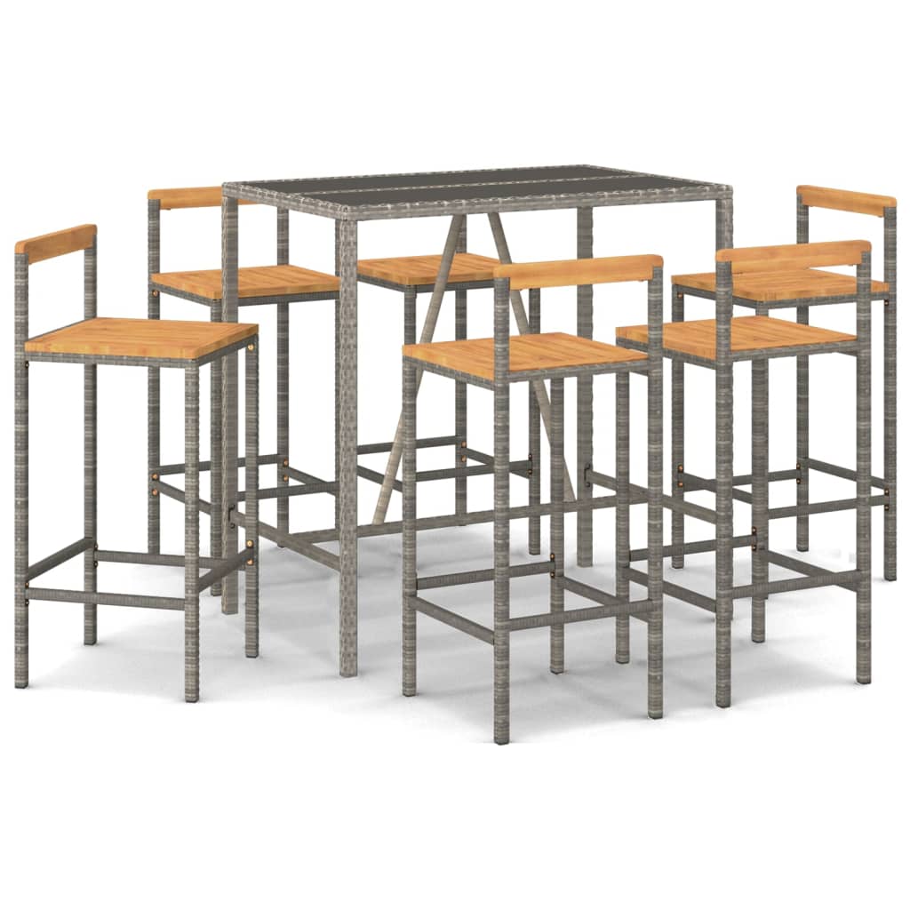 Ensemble De Bar Jardin 7 Pcs Poly Rotin/Bois Massif Acacia