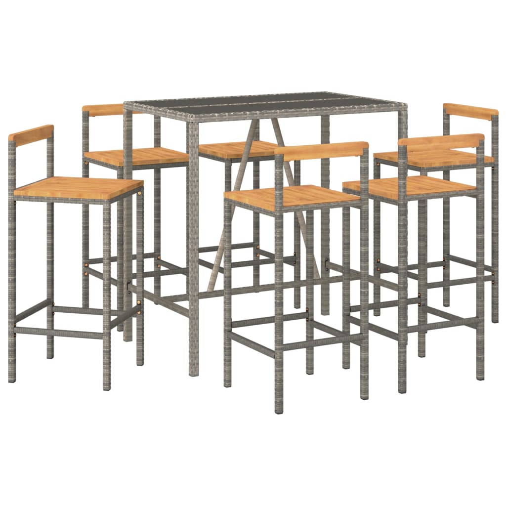 Ensemble De Bar Jardin 7 Pcs Poly Rotin/Bois Massif Acacia