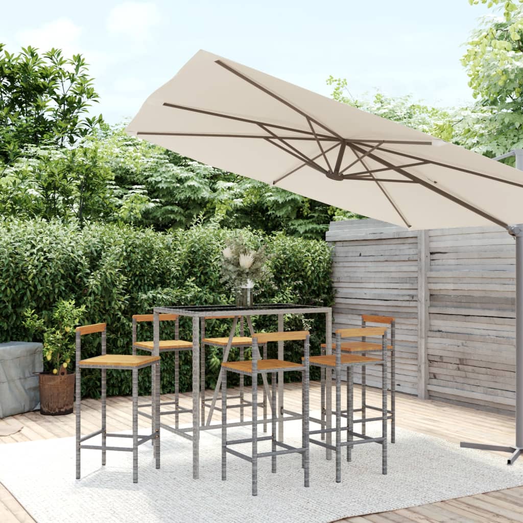 Ensemble De Bar Jardin 7 Pcs Poly Rotin/Bois Massif Acacia
