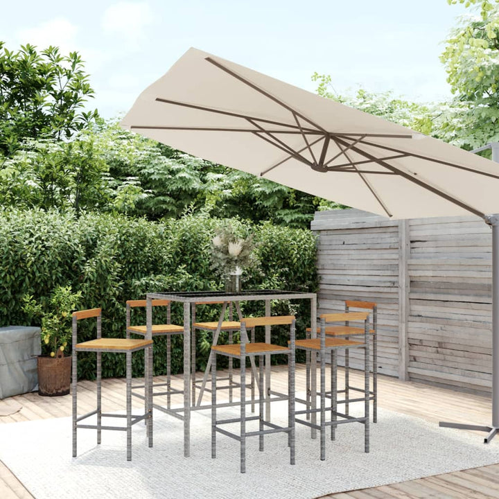 Ensemble De Bar Jardin 7 Pcs Poly Rotin/Bois Massif Acacia