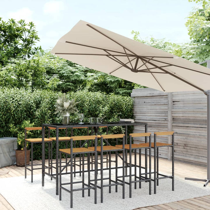 Ensemble De Bar Jardin 7 Pcs Poly Rotin/Bois Massif Acacia