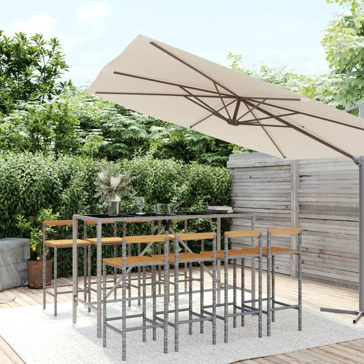 Ensemble De Bar Jardin 7 Pcs Poly Rotin/Bois Massif Acacia