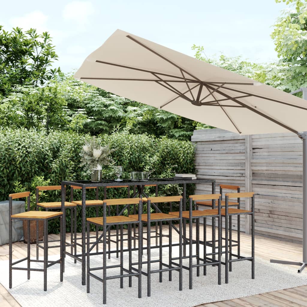 Ensemble De Bar Jardin 7 Pcs Poly Rotin/Bois Massif Acacia