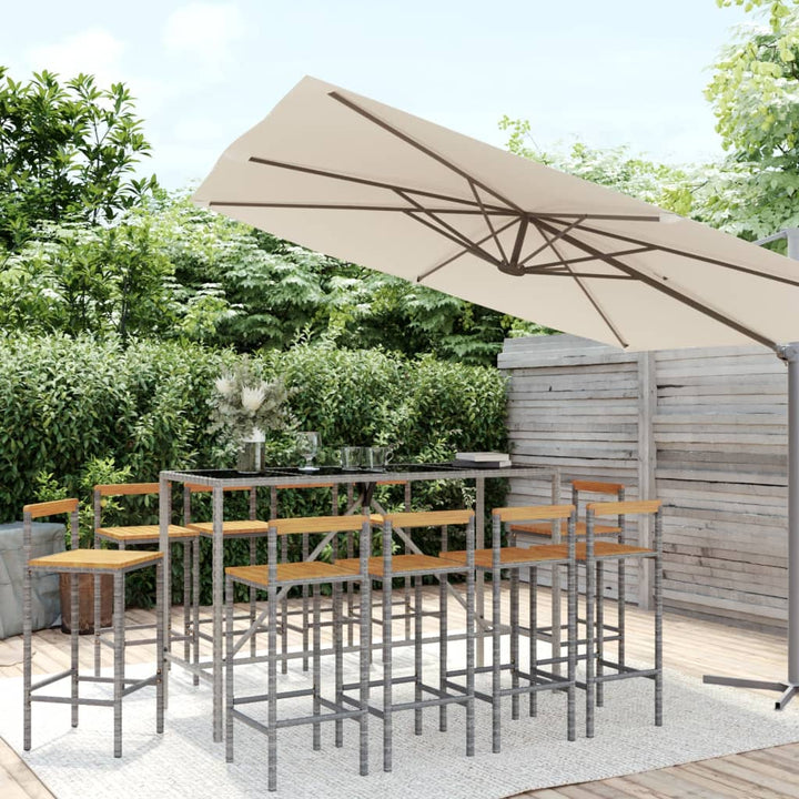 Ensemble De Bar Jardin 7 Pcs Poly Rotin/Bois Massif Acacia