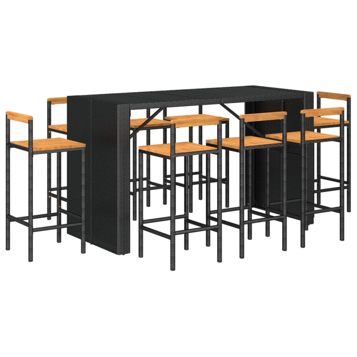 Ensemble De Bar Jardin 9 Pcs Poly Rotin/Bois Massif Acacia