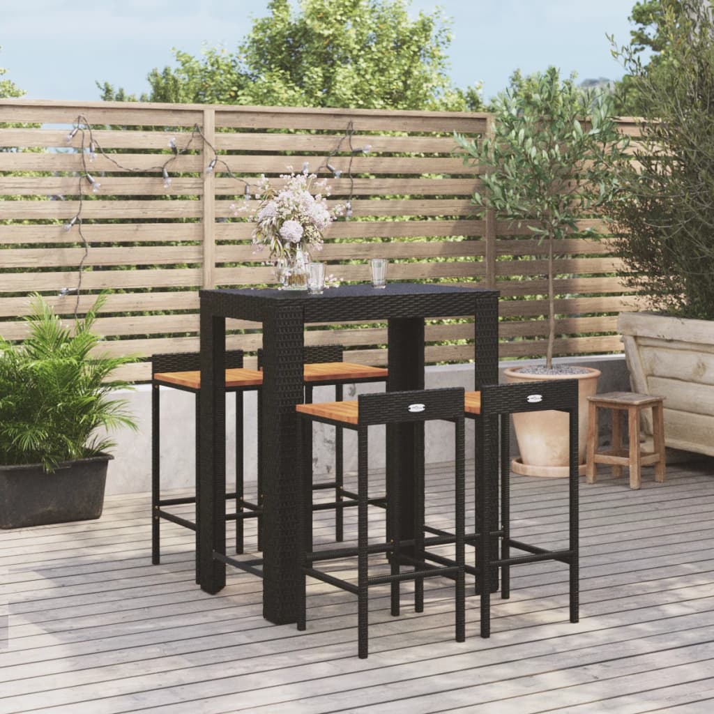 Ensemble De Bar Jardin 5 Pcs Poly Rotin/Bois Massif Acacia