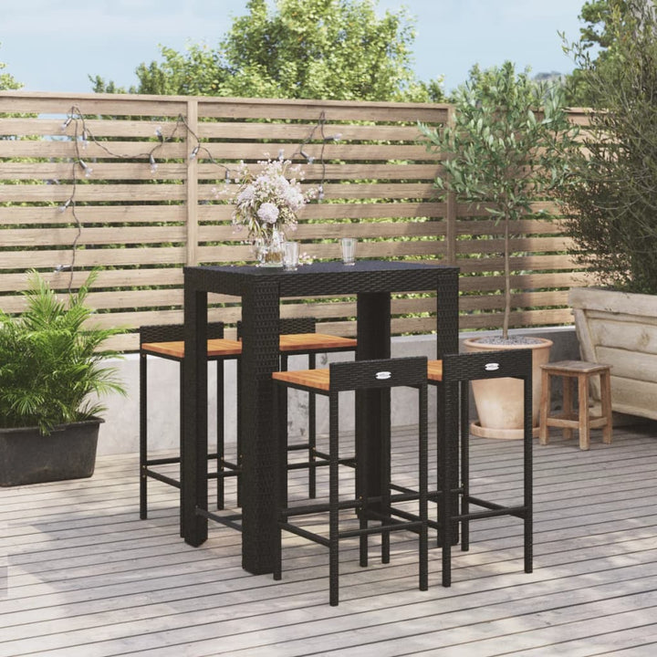 Ensemble De Bar Jardin 5 Pcs Poly Rotin/Bois Massif Acacia
