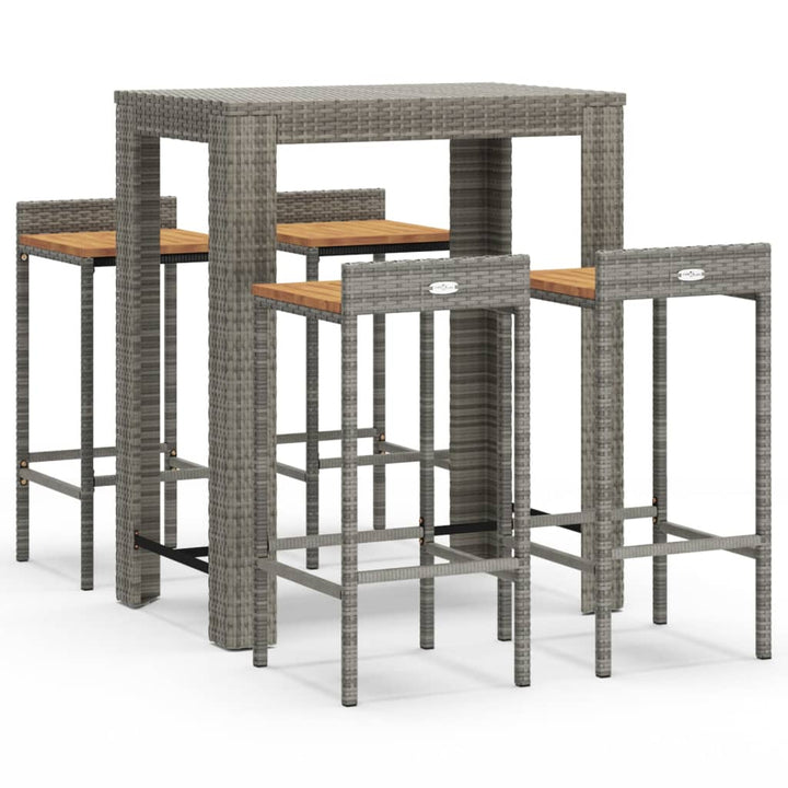 Ensemble De Bar Jardin 5 Pcs Poly Rotin/Bois Massif Acacia