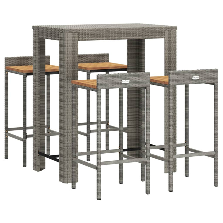 Ensemble De Bar Jardin 5 Pcs Poly Rotin/Bois Massif Acacia