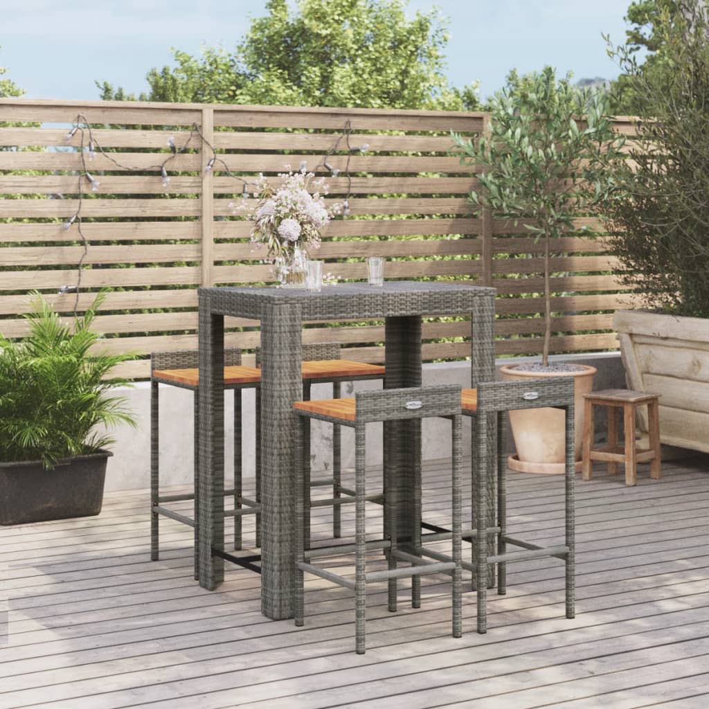 Ensemble De Bar Jardin 5 Pcs Poly Rotin/Bois Massif Acacia