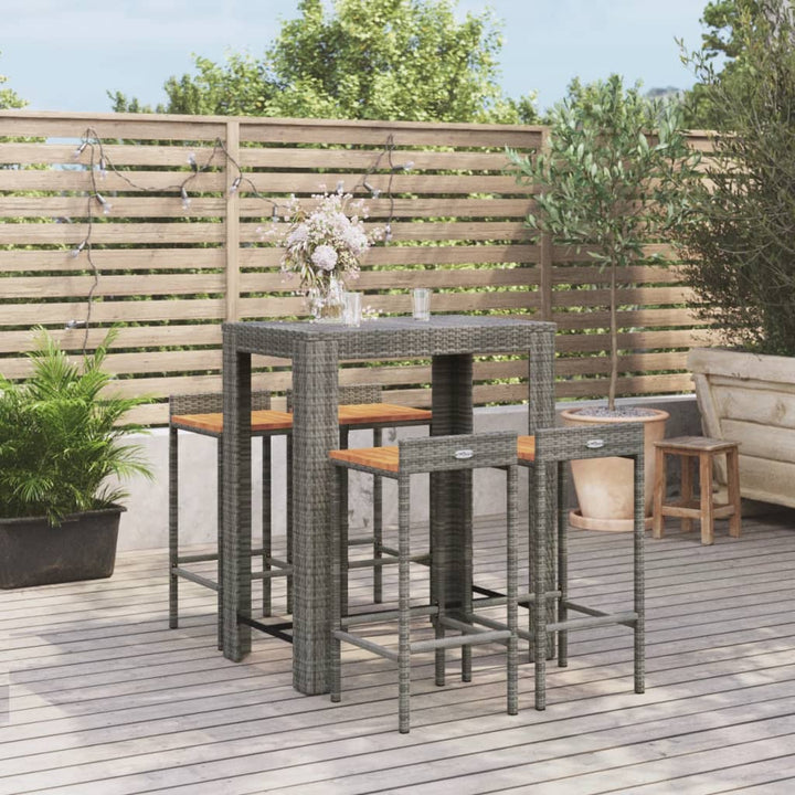 Ensemble De Bar Jardin 5 Pcs Poly Rotin/Bois Massif Acacia