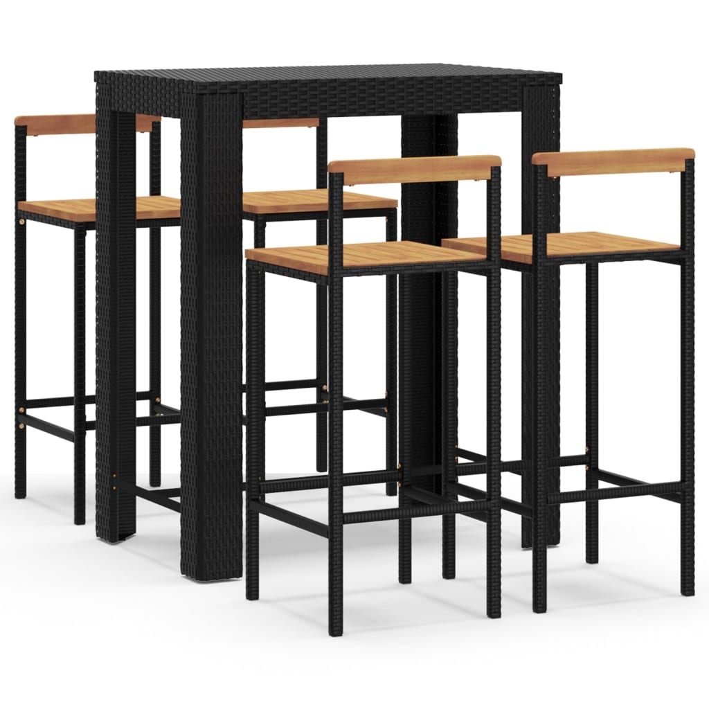 Ensemble De Bar Jardin 5 Pcs Poly Rotin/Bois Massif Acacia