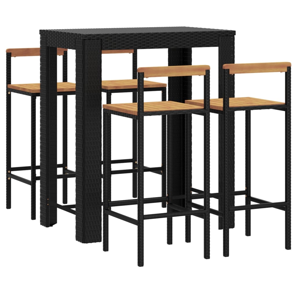 Ensemble De Bar Jardin 5 Pcs Poly Rotin/Bois Massif Acacia