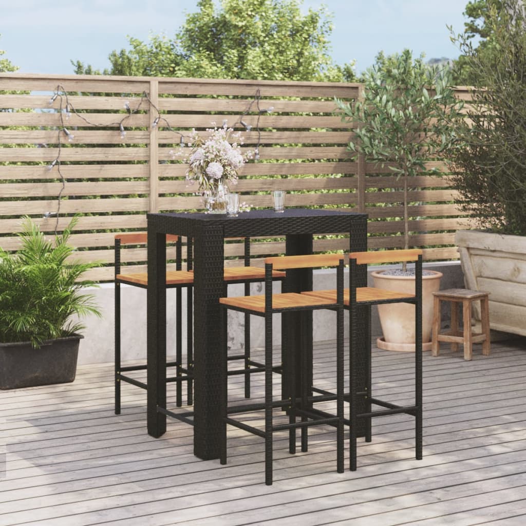 Ensemble De Bar Jardin 5 Pcs Poly Rotin/Bois Massif Acacia