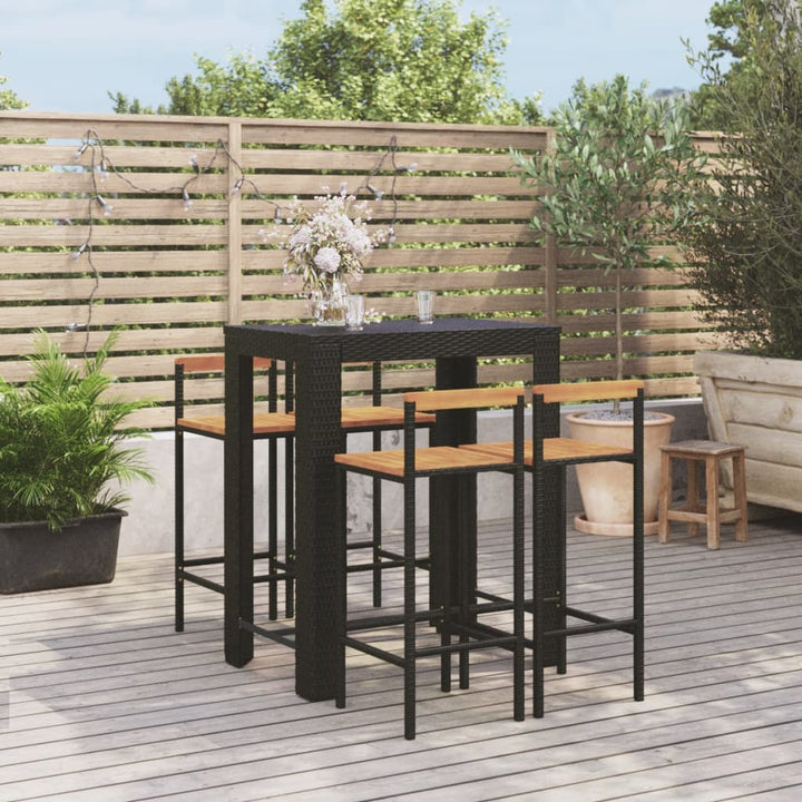 Ensemble De Bar Jardin 5 Pcs Poly Rotin/Bois Massif Acacia