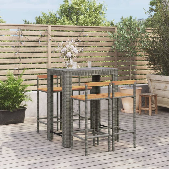 Ensemble De Bar Jardin 5 Pcs Poly Rotin/Bois Massif Acacia
