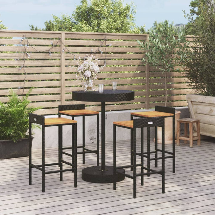 Ensemble De Bar Jardin 5 Pcs Poly Rotin/Bois Massif Acacia