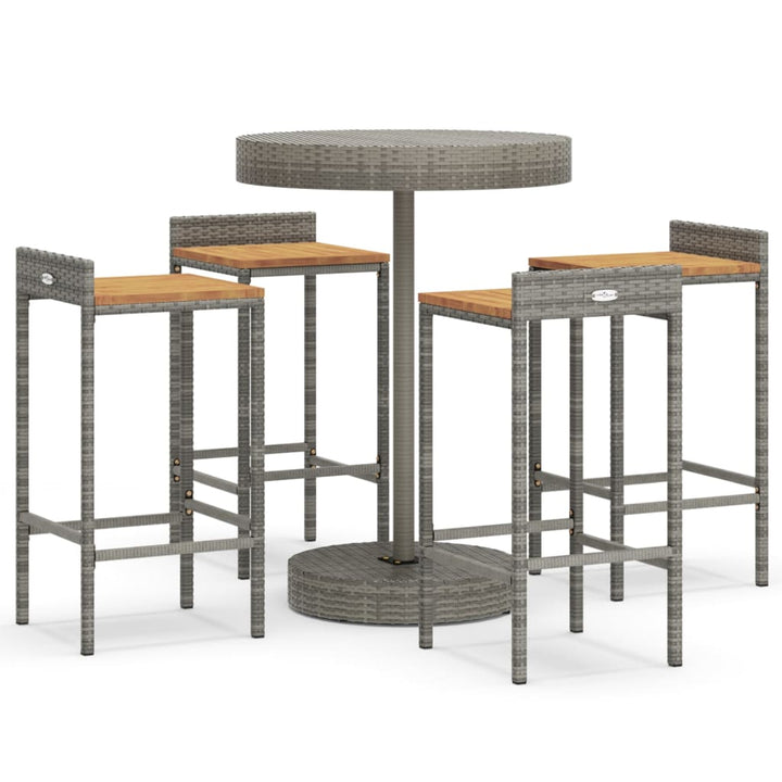Ensemble De Bar Jardin 5 Pcs Poly Rotin/Bois Massif Acacia