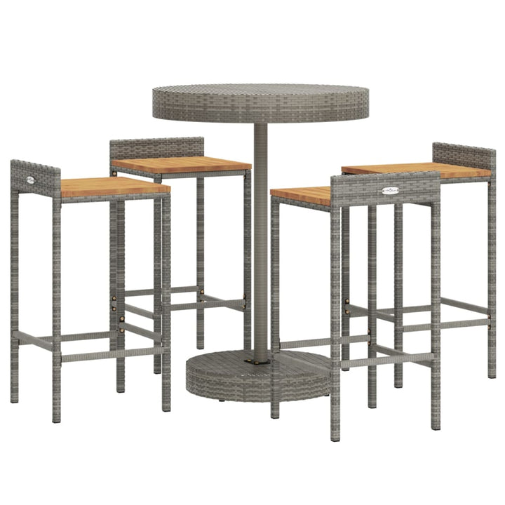 Ensemble De Bar Jardin 5 Pcs Poly Rotin/Bois Massif Acacia