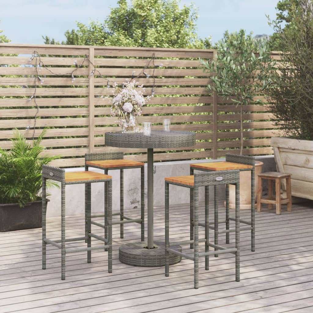 Ensemble De Bar Jardin 5 Pcs Poly Rotin/Bois Massif Acacia
