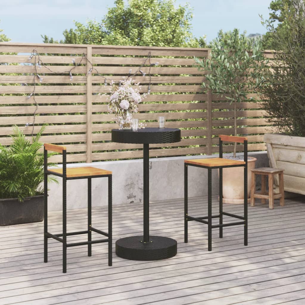 Ensemble De Bar Jardin 3 Pcs Poly Rotin/Bois Massif Acacia